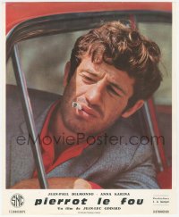 5b0487 PIERROT LE FOU French LC 1965 Jean-Luc Godard, c/u of Jean-Paul Belmondo smoking in car!