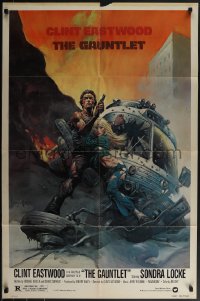 5b1097 GAUNTLET 1sh 1977 Clint Eastwood & Sondra Locke by Frank Frazetta, large credit design!