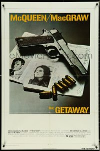 5b1098 GETAWAY 1sh 1972 Steve McQueen, McGraw, Sam Peckinpah, cool gun & passports image!