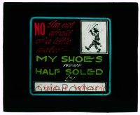 5b1544 MY SHOES WERE HALF SOLED glass slide 1920s art of Charlie Walker, not afraid of a little water