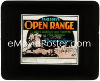 5b1547 OPEN RANGE glass slide 1927 Zane Grey, cool western art of cowboy on bucking bronco!