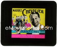 5b1552 PLAYBOY OF PARIS glass slide 1930 huge Maurice Chevalier holding plate of tiny women!