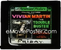 5b1575 TROUBLE BUSTER glass slide 1917 poor immigrant Vivian Martin creates a doll & becomes rich!