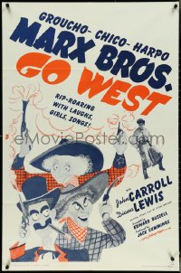 5b1102 GO WEST 1sh R1962 Hirschfeld art of cowboys Groucho, Chico & Harpo Marx in action!