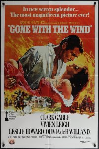 5b1104 GONE WITH THE WIND 1sh R1989 art of Gable carrying Leigh over Atlanta by Terpning!