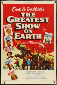 5b1109 GREATEST SHOW ON EARTH 1sh 1952 DeMille circus classic, Charlton Heston, James Stewart!