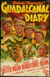 5b1112 GUADALCANAL DIARY 1sh 1943 great art of top stars close up & in island action!