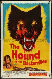 5b1136 HOUND OF THE BASKERVILLES 1sh 1959 Peter Cushing, great blood-dripping dog artwork!