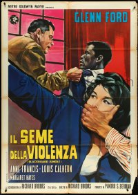 5b0295 BLACKBOARD JUNGLE Italian 1p R1960s different art of Glenn Ford & Sidney Poitier by Brini!