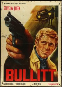 5b0619 BULLITT Italian 1p R1970s different Stefano art of Steve McQueen, very cool and ultra rare!