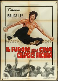 5b0306 FISTS OF FURY Italian 1p 1973 Bruce Lee kicking in mid-air by Averardo Ciriello, ultra rare!