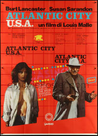 5b0256 ATLANTIC CITY Italian 2p 1980 Lancaster & sexy Susan Sarandon with open shirt, ultra rare!