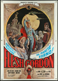 5b0264 FLESH GORDON Italian 2p 1975 sexy sci-fi spoof, wacky erotic super hero art by George Barr!