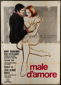 5b0274 LOVING IN THE RAIN Italian 2p 1977 art of sexy naked Romy Schneider & Nino Castelnuovo!