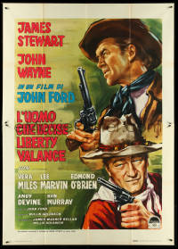 5b0275 MAN WHO SHOT LIBERTY VALANCE Italian 2p 1963 Colizzi art of John Wayne & James Stewart!