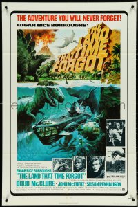 5b1169 LAND THAT TIME FORGOT 1sh 1975 Edgar Rice Burroughs, cool George Akimoto dinosaur art!