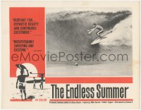 5b0810 ENDLESS SUMMER LC 1967 Bruce Brown, Robert August riding wave over Mike Hynson, surfing!