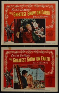 5b0740 GREATEST SHOW ON EARTH 2 LCs 1952 Charles Heston, James Stewart, Betty Hutton & Emmett Kelly!