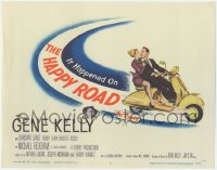 5b0758 HAPPY ROAD TC 1957 romantic art of Gene Kelly & Barbara Laage kissing on Vespa!