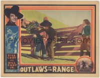 5b0861 OUTLAWS OF THE RANGE LC 1936 Marie Burton watches Bill Cody punching guy by fence, rare!