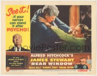 5b0864 REAR WINDOW LC #2 R1962 Alfred Hitchcock, Raymond Burr pushes Jimmy Stewart out of window!