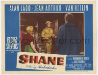 5b0873 SHANE LC #3 1953 Alan Ladd in buckskin enters homestead of Van Heflin & Jean Arthur!