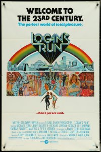 5b1184 LOGAN'S RUN 1sh 1976 art of Michael York & Jenny Agutter running away by Charles Moll!