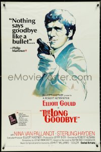 5b1187 LONG GOODBYE int'l 1sh 1973 artwork of Elliott Gould as Philip Marlowe with gun by Vic Fair!