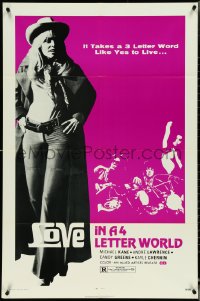 5b1191 LOVE IN A 4 LETTER WORLD 1sh 1971 sex & drugs, great full-length image of sexy cowgirl, rare!