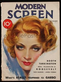 5b0652 MODERN SCREEN magazine Nov 1932 cover art of Marlene Dietrich, what really happened to Garbo!