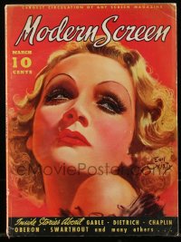 5b0653 MODERN SCREEN magazine March 1936 great cover art of Marlene Dietrich by Earl Christy!