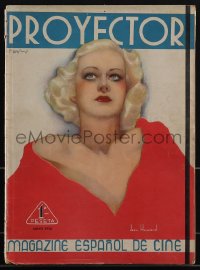 5b0661 PROYECTOR Spanish magazine May 15, 1936 great cover art of beautiful Jean Howard!