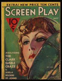 5b0663 SCREEN PLAY magazine May 1932 wonderful art of beautiful Greta Garbo by Henry Clive!