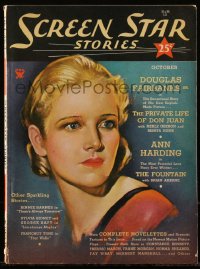 5b0664 SCREEN STAR STORIES magazine Oct 1934 great cover art of Ann Harding, Private Life of Don Juan