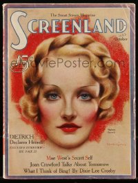 5b0665 SCREENLAND magazine October 1933 great cover art of Marlene Dietrich by Charles Sheldon!