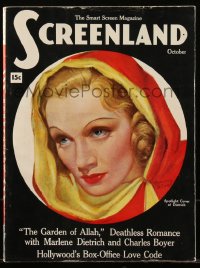 5b0666 SCREENLAND magazine October 1936 art of Marlene Dietrich by Marland Stone, Garden of Allah!