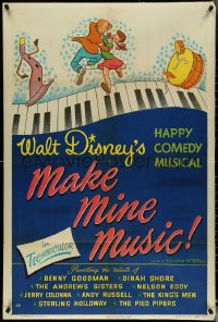 5b1201 MAKE MINE MUSIC 1sh 1946 Walt Disney full-length feature cartoon, musical piano art!