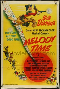 5b1209 MELODY TIME 1sh 1948 Walt Disney, cool cartoon art of Pecos Bill, Little Toot & more!