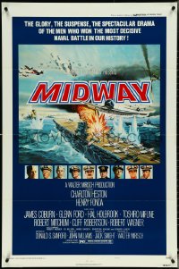 5b1215 MIDWAY style B 1sh 1976 Charlton Heston, Henry Fonda, dramatic naval battle art!