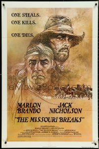 5b1217 MISSOURI BREAKS 1sh 1976 art of Marlon Brando & Jack Nicholson by Bob Peak!