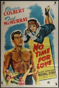 5b1239 NO TIME FOR LOVE 1sh 1943 pretty Claudette Colbert takes pictures of barechested MacMurray!