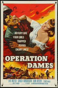 5b1251 OPERATION DAMES 1sh 1959 art of sexy Eve Meyer, Russ' wife, girls trapped behind enemy lines!