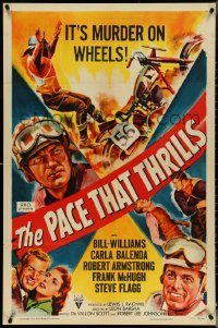 5b1253 PACE THAT THRILLS 1sh 1952 cool motorcycle racing art, it's murder on wheels!