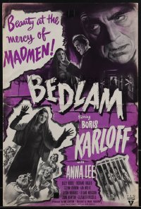 5b0584 BEDLAM pressbook 1946 madman Boris Karloff, Anna Lee, produced by Val Lewton, very rare!