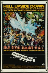 5b1266 POSEIDON ADVENTURE 1sh 1972 art of Gene Hackman & cast escaping by Mort Kunstler!