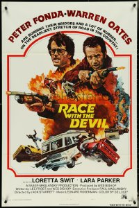 5b1271 RACE WITH THE DEVIL int'l 1sh 1975 Peter Fonda & Oates are burning bridges & rubber!