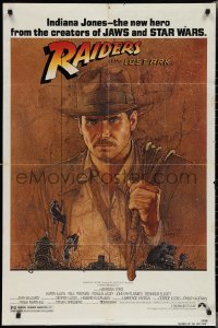 5b1273 RAIDERS OF THE LOST ARK 1sh 1981 Steven Spielberg, great Richard Amsel art of Harrison Ford!