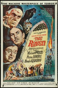 5b1277 RAVEN 1sh 1963 art of Boris Karloff, Vincent Price & Peter Lorre by Reynold Brown!