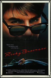 5b1287 RISKY BUSINESS 1sh 1983 classic c/u art of Tom Cruise in cool shades by Drew Struzan!