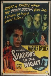 5b1304 SHADOWS IN THE NIGHT 1sh 1944 Warner Baxter as The Crime Doctor, from CBS Radio, ultra rare!